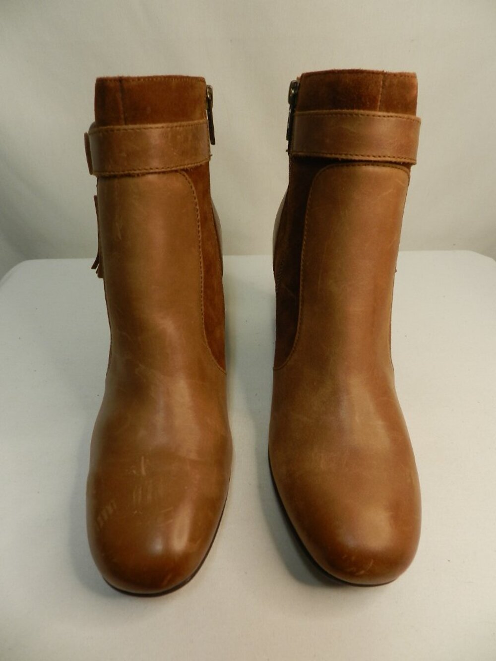 Born Leather w/Suede brown Tassel ankle Zip boots comfort block heel Size Sz 10 - Picture 6 of 13